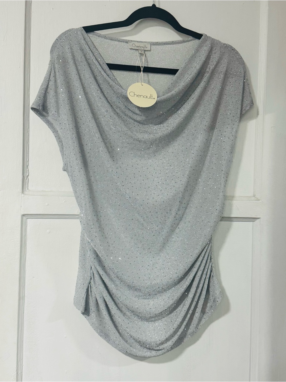 Chenault Silver Sparkle Cowl Neck Top, Size Small, New with Tags
